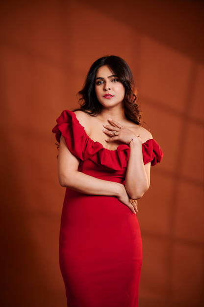 Red Ruffle Midi Dress