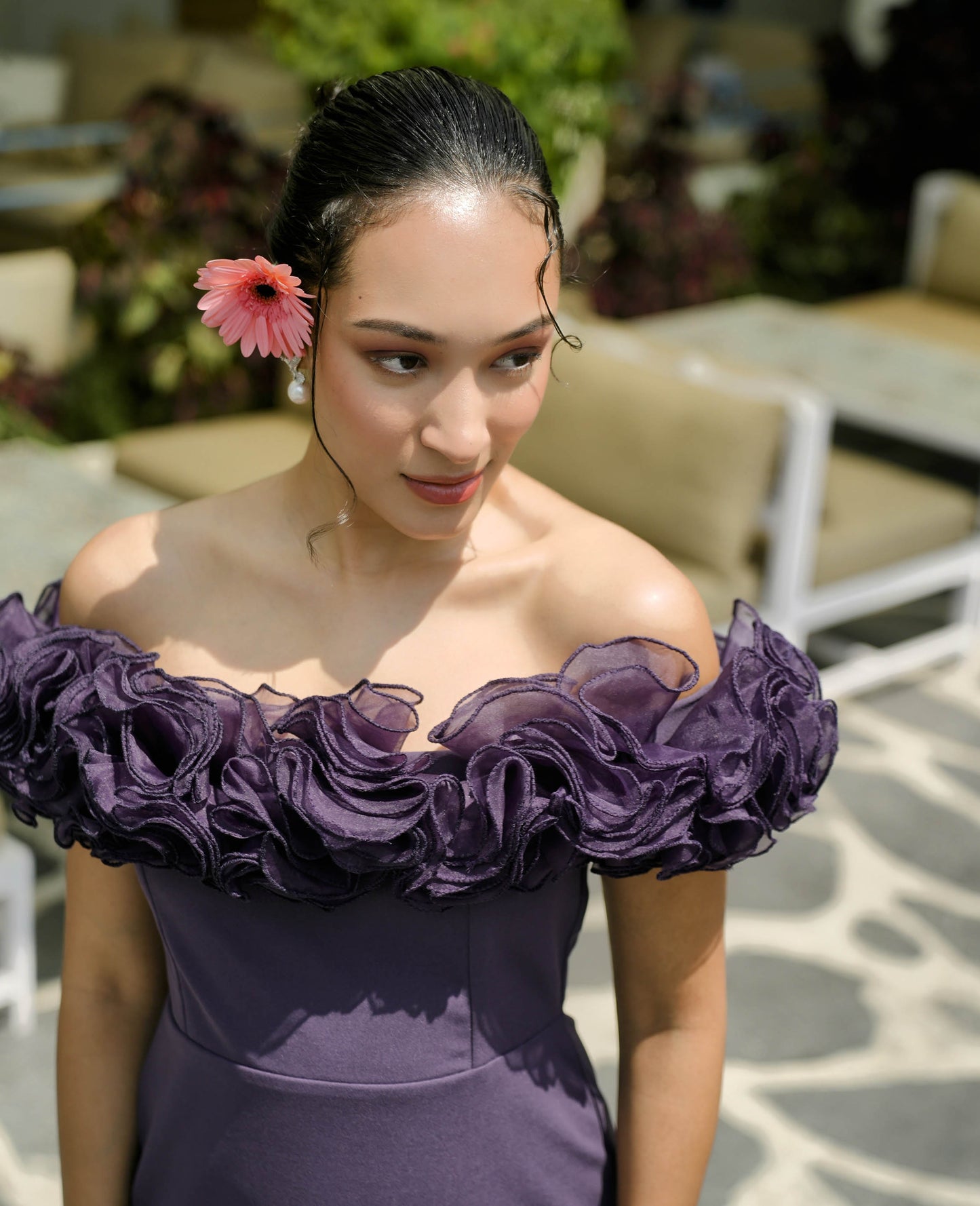 Purple Ruffle Midi Dress