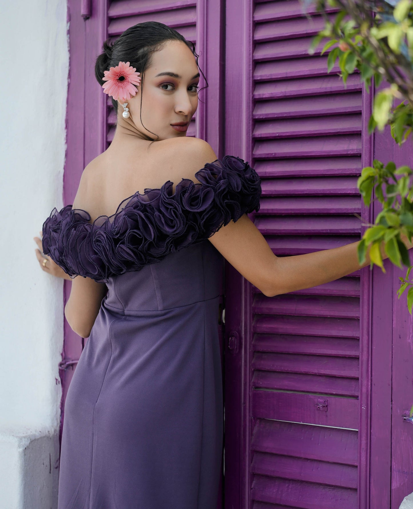 Purple Ruffle Midi Dress