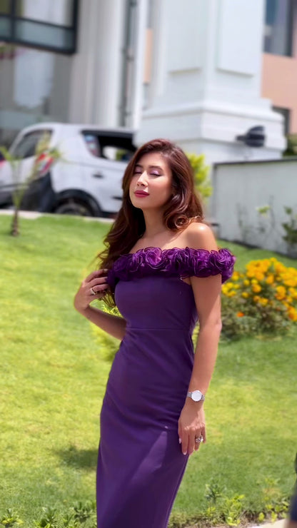 Purple Ruffle Midi Dress